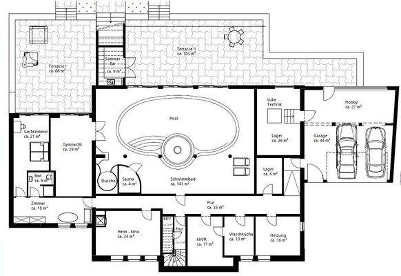Gartengeschoss und Erdgeschoss