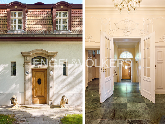 Vorderansicht des Hauses und Eingangsbereich