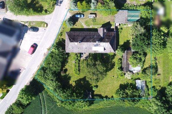 Das Baugrundstück mit Altbestand und den Grenzen