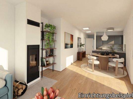 Kaminofen mit Blick zur Küche