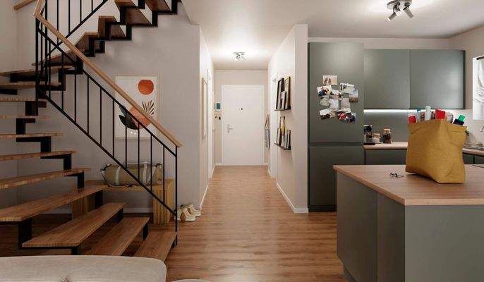 Die offene Wohnküche lädt zum gemeinsamen Kochen e