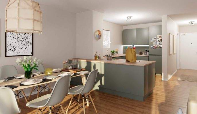 Die offene Wohnküche lädt zum gemeinsamen Kochen ein