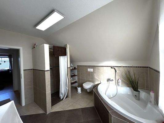 Dusche und Eckbadewanne