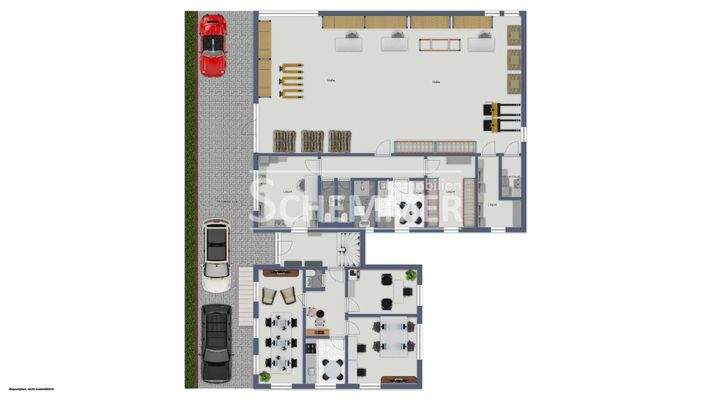 Erdgeschossplan (Haupthaus und Halle vorne)