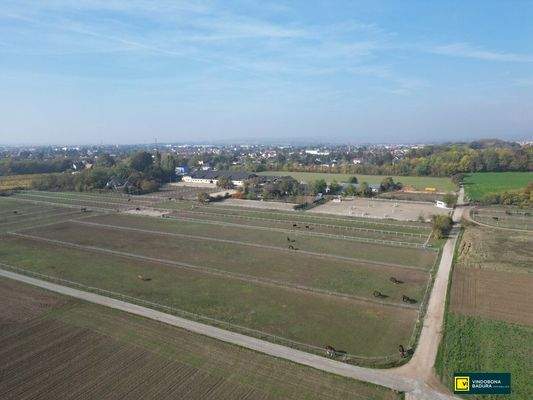 Stall mit Weiden vogelperspektive