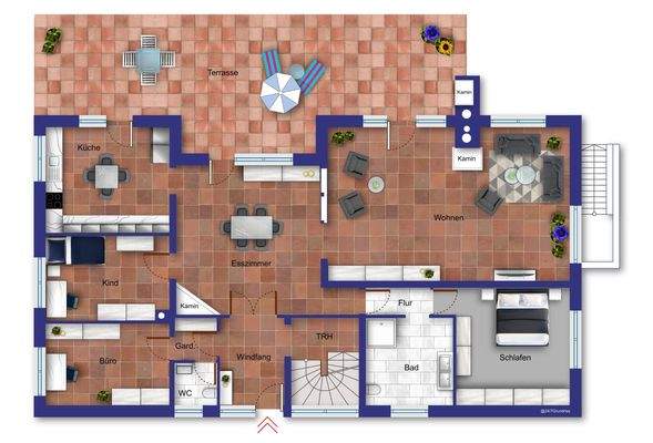 Grundriss Erdgeschoss (Möblierung beispielhaft)