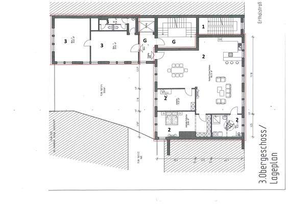 Geschossplan 3. Etage Nr. 2 und 3