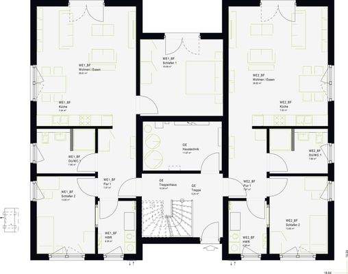 Erdgeschoss mit Wohnung 1 und 2
