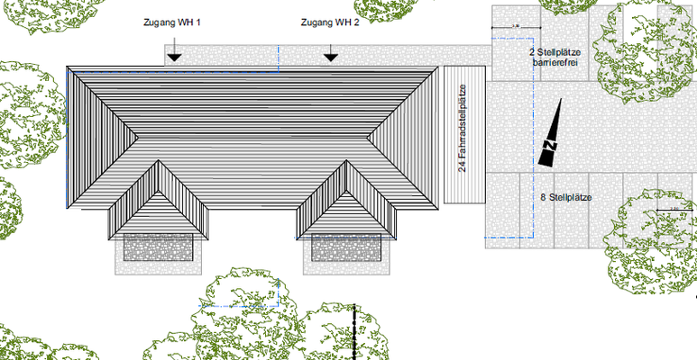 Lageplan des Hauses und der Stellplätze