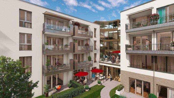 Innenhof mit Frühstücksterrasse