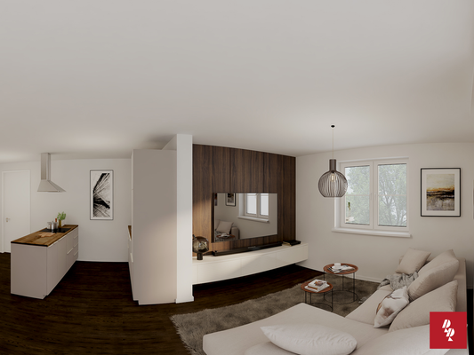 Visualisierung Küchen- Wohn- Essbereich Wohnung 1