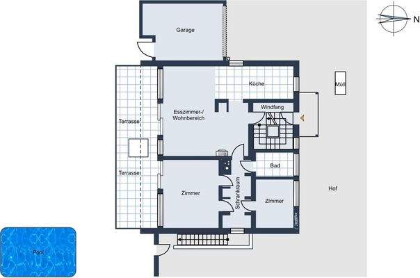 Erdgeschoss Wohnfläche ca. 97 m² + anteilig Terrasse / Balkon ca. 18 m²