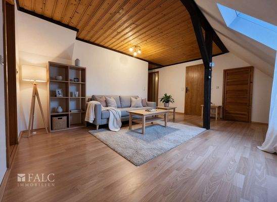 Wohnzimmer mit Bsp. Möblierung - (KI generiert)