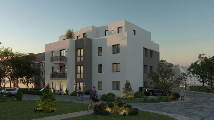 Vorderansicht seitlich rechts abends