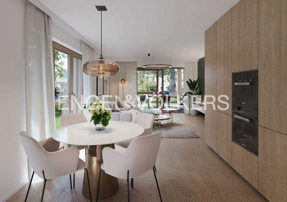 Großzügiger, heller Wohnbereich mit Zugang zum privaten Gartenanteil