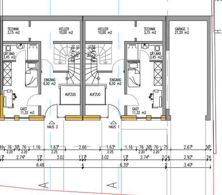 Erdgeschoss Haus 1 und 2