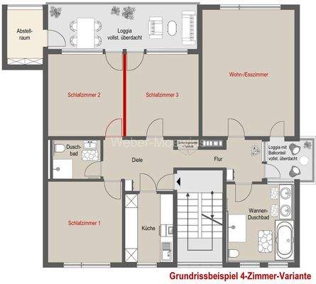 3446 Grundrissbeispiel 4-Zimmer-Variante