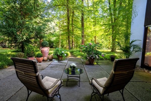 NÖRDLICHE TERRASSE UND BLICK IN DEN PARK