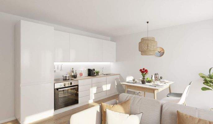 Die offene Wohnküche lädt zum gemeinsamen Kochen ein