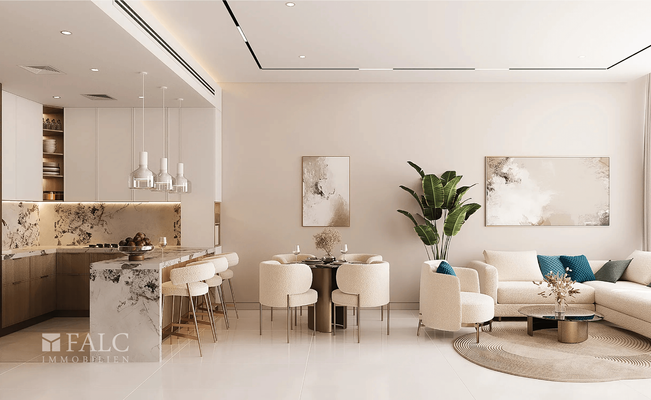 Wohnzimmer mit offener Küche