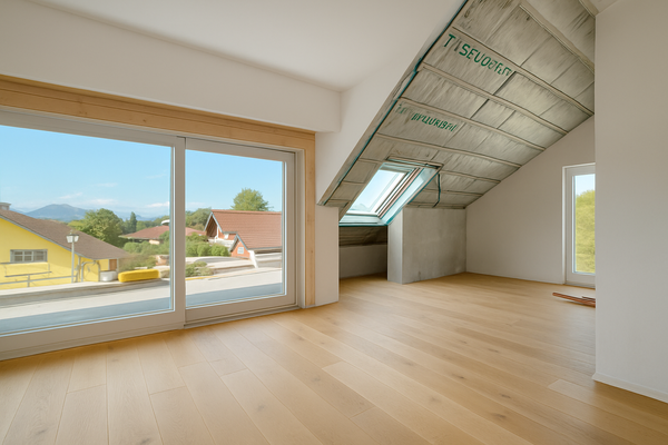 KI generiert / Wohnzimmerbereich und Terrasse