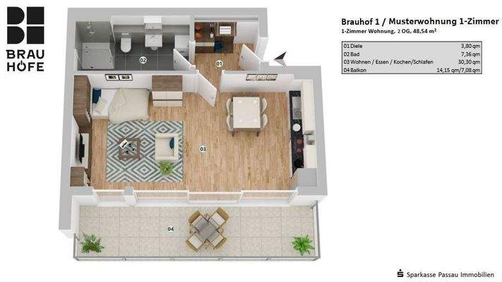 Grundriss Musterwohnung 1 Zimmer