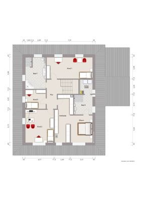 Grundriss Obergeschoss (Möblierungsbeispiel)