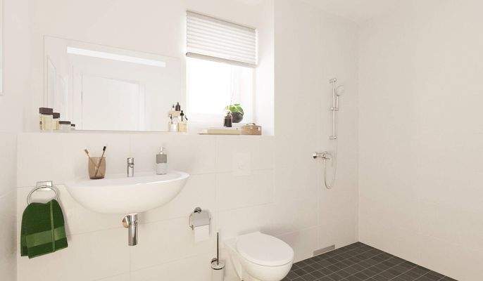 Modernes Tageslichtbad mit bodengleicher Dusche