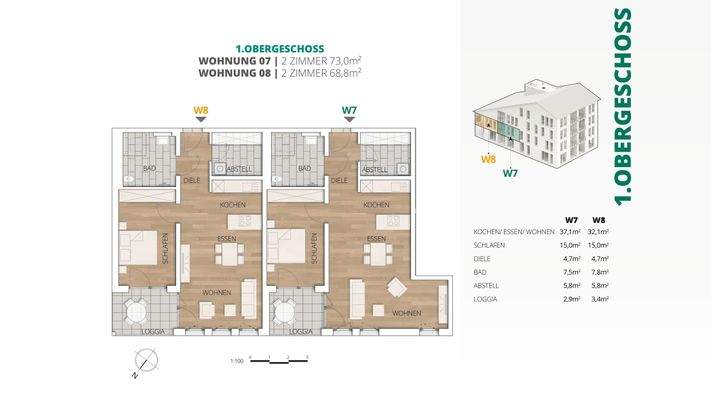 1. OG Wohnung 7-8 Wohnfläche
