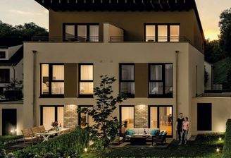 Außenansicht Gartenseite Abend Pultdach 