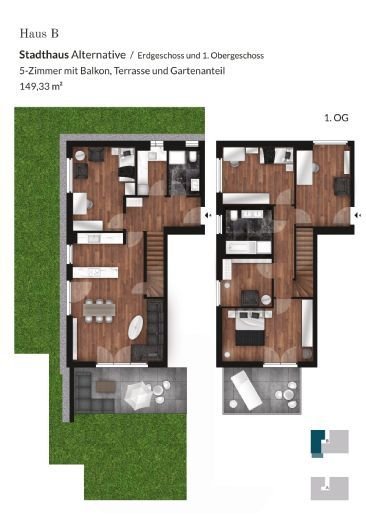 NEUBAU Tolles Stadthaus - 5 Zimmer auf 2 Ebenen mit schöner Terrasse und Gartenanteil und Balkon - KFW 55