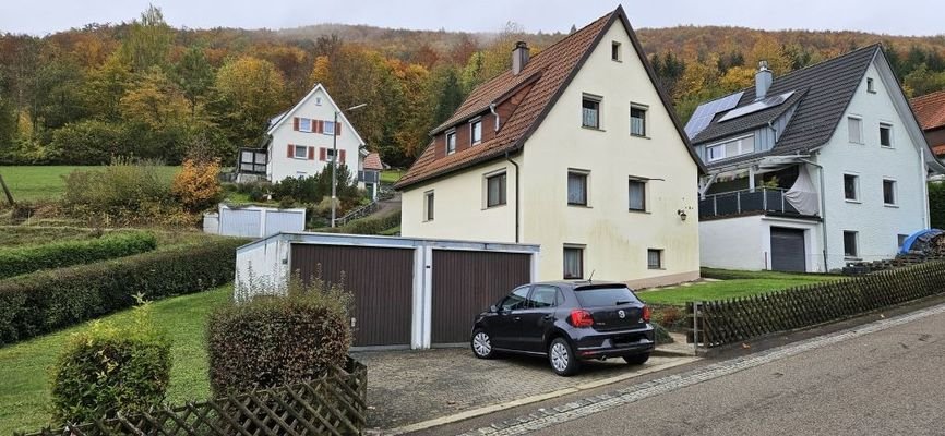 Hausansicht mit Garagen