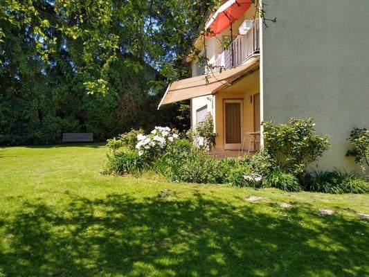 Blick auf Terrasse und Balkon