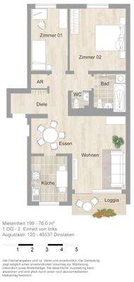 Grundriss farbig / möbliert