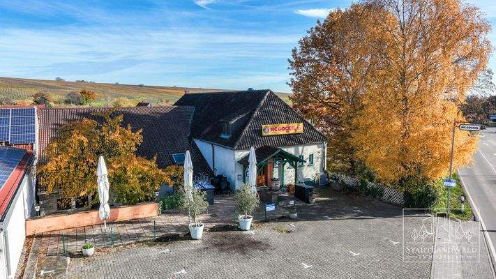Luftbild Eingang und Parkplatz Restaurant