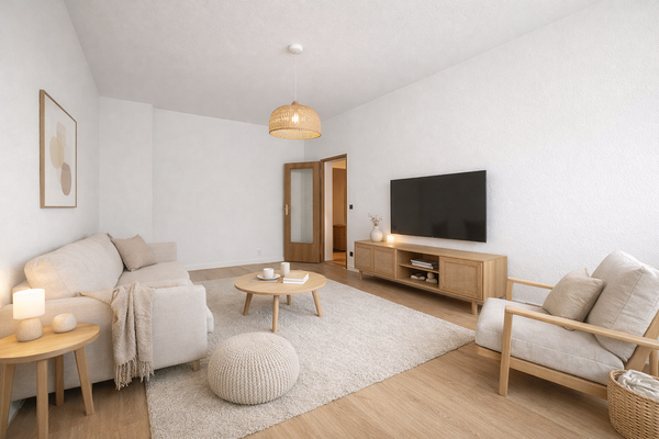 Visualisierung eines möglichen sanierten Zustands des Wohnzimmers