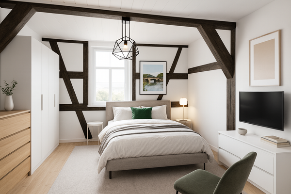 OG Schlafzimmer Einrichtungsbeispiel (KI)