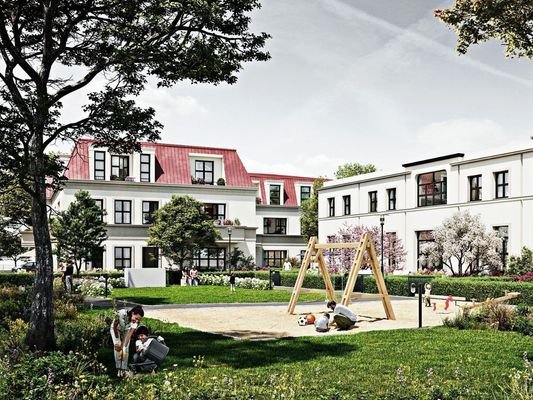 Palais Stahnsdorf Innenhof mit Kinderspielplatz un