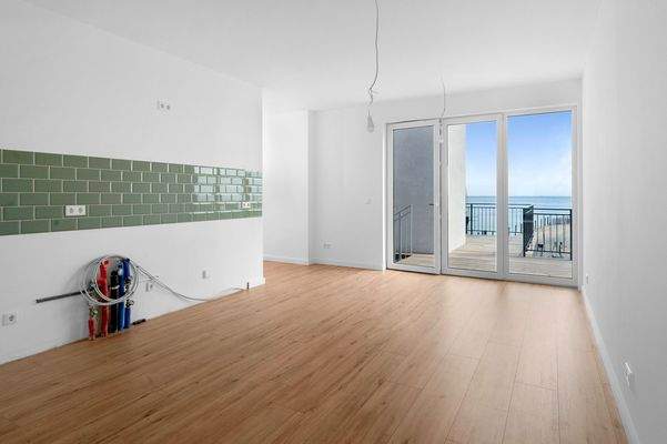 Küchenbereich mit Blick auf die Nordsee