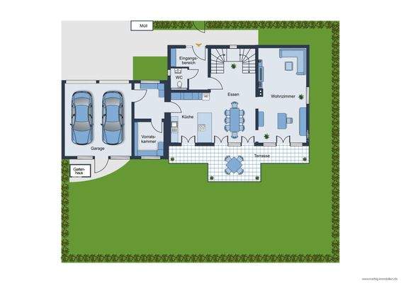 Grundrissskizze EG - nicht maßstabsgetreu - Möbilierung dient lediglich zur Veranschaulichung und ist nicht Bestandteil des Hauses