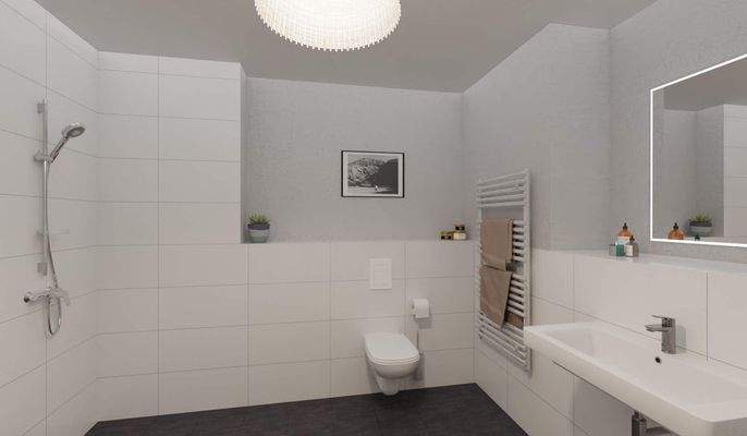 Modernes Badezimmer mit bodengleicher Dusche