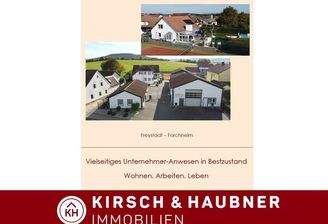 2 Wohnhäuser, Garagenhaus und 3 Hallen