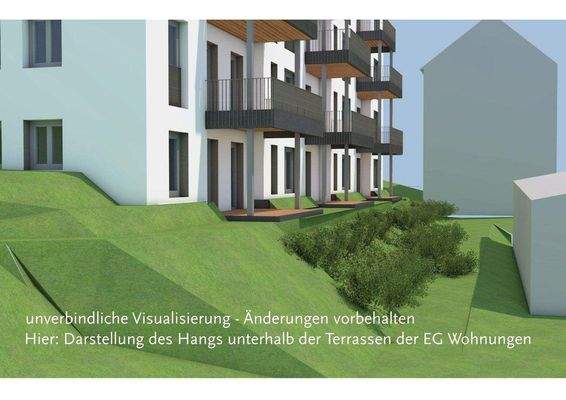 Die EG-Wohnungen haben kleine Gartenanteile. Ab Ka