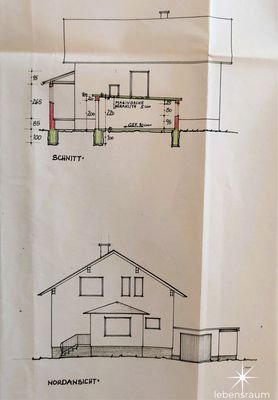 Nordansicht und Schnitt Garage