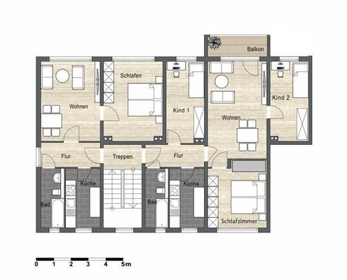 Grundriss 2 und 4 Raum Wohnung 