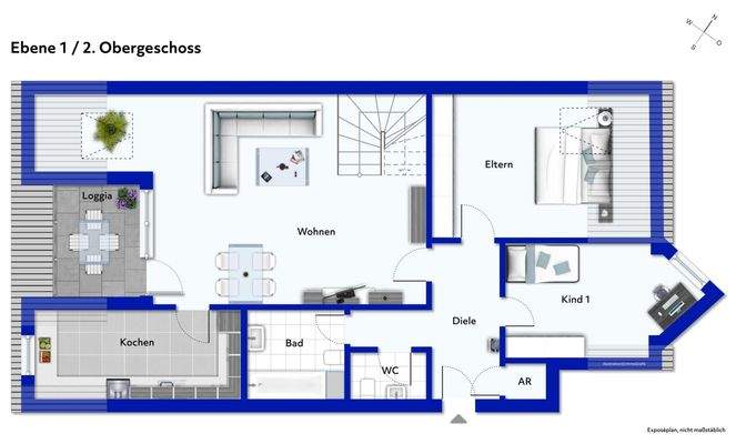 Grundriss Ebene 1 / 2. Obergeschoss