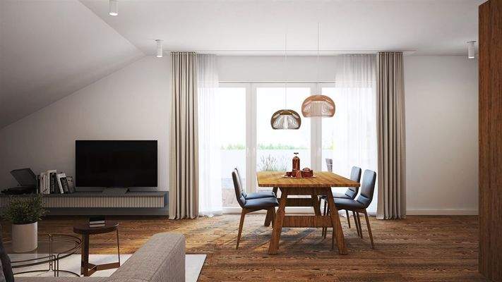 Blick zum Essbereich und Dachterrasse